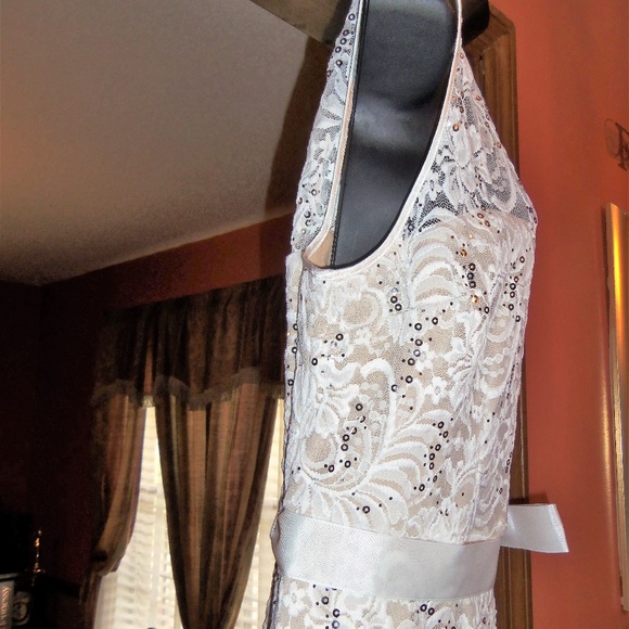 Ashley Stewart by R&M Richards Sequin Ivory Dress Sleeveless Belt Lace NWT 14 - Picture 11 of 12